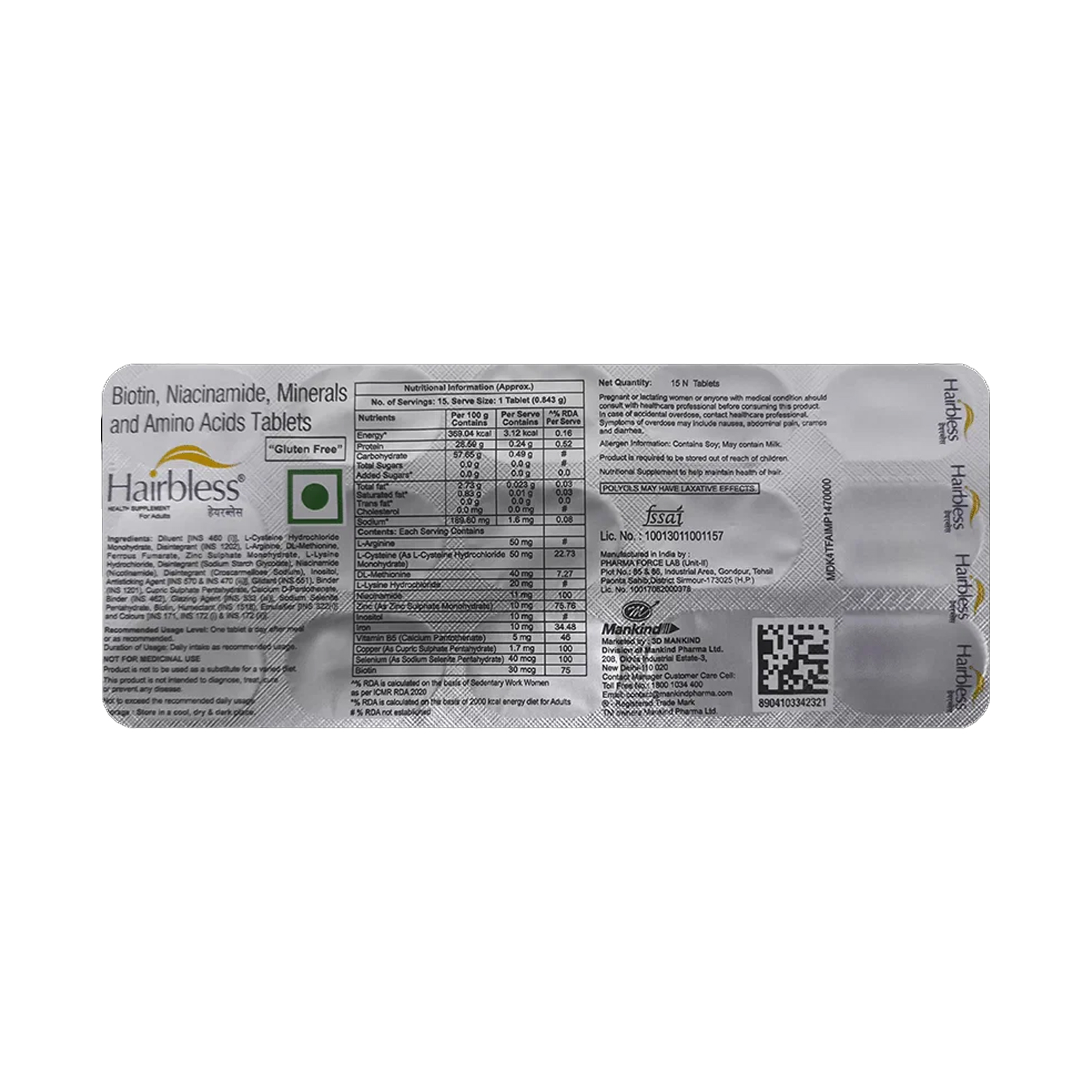 Hairbless Tablets - 15 Tablets