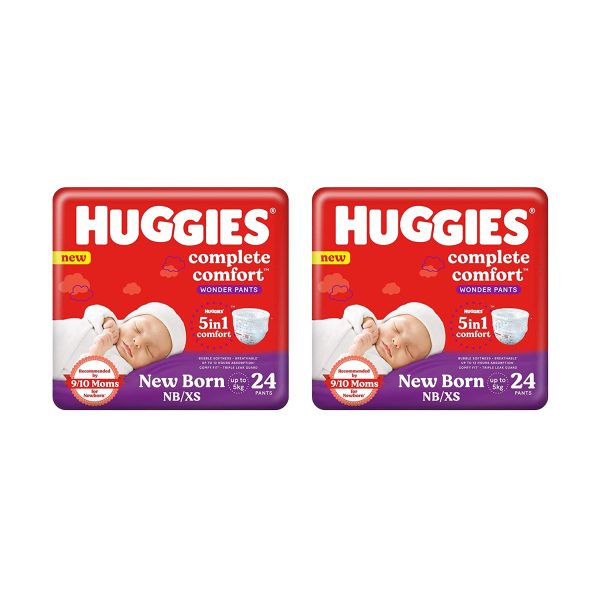 Huggies Complete Comfort Dry Pants New Born NB/XS (up to 5 kg) 24 Diapers (Pack of 2)