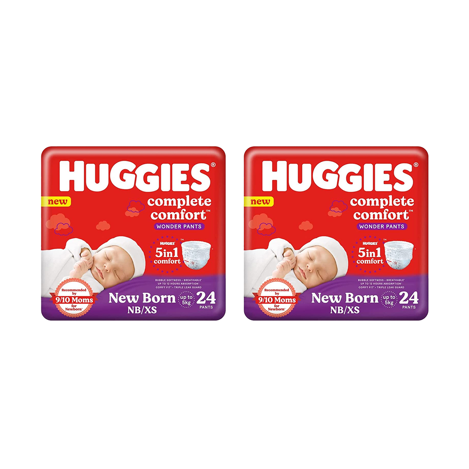 Huggies Complete Comfort Dry Pants New Born NB/XS (up to 5 kg) 24 Diapers (Pack of 2)