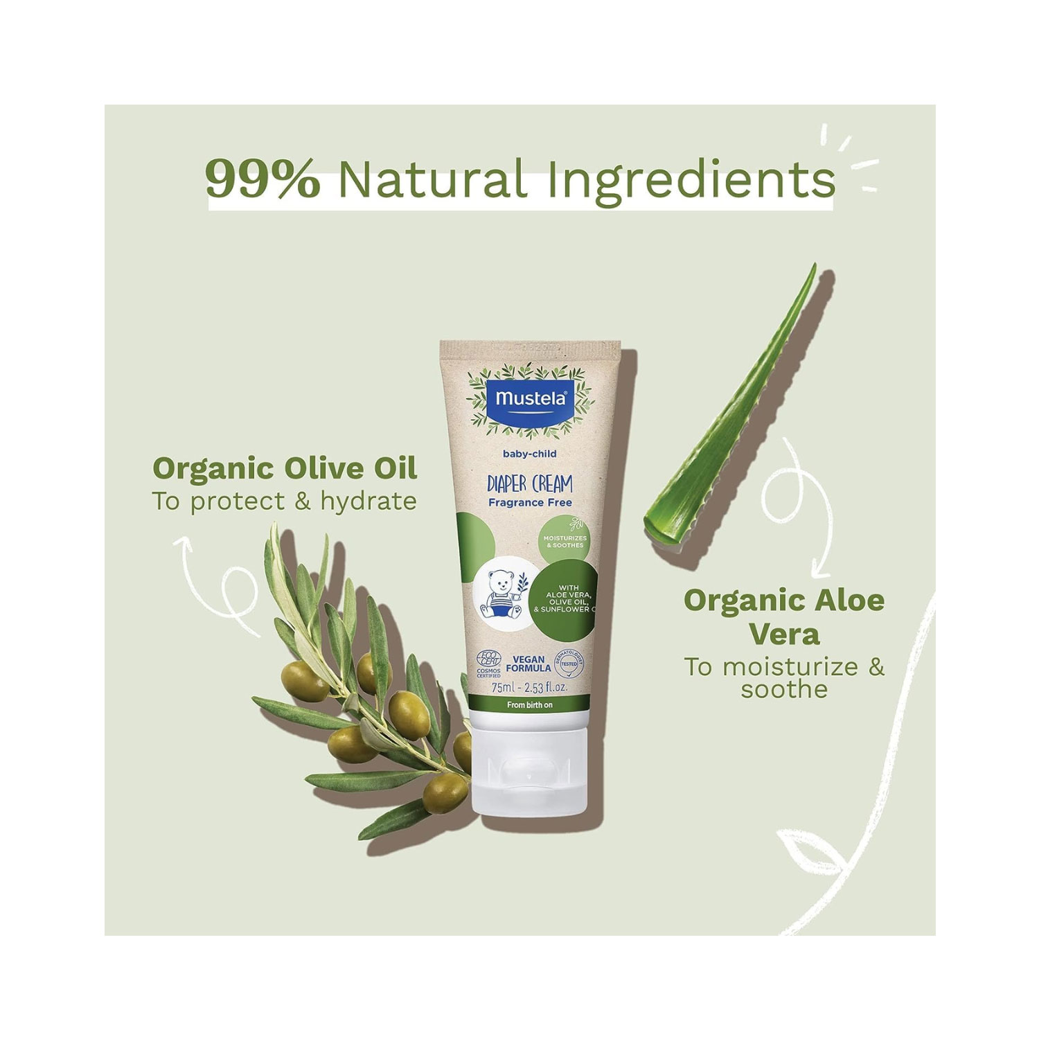 Mustela-Baby-Natural-Diaper-Cream—Fragrance-Free,-Vegan-&-EWG-Verified,-with-Olive-Oil,-Aloe-Vera-&-Sunflower-Oil—Soothes,-Protects,-Reduces-Redness-(75ml)-3