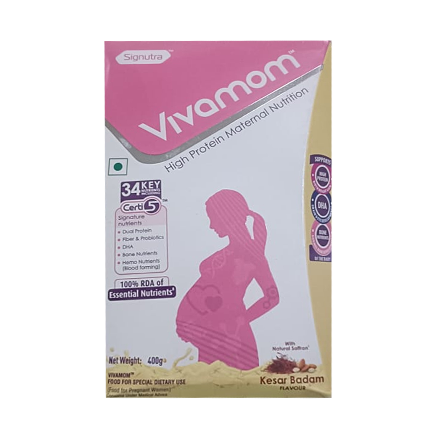 Signutra Vivamom Maternal Nutritional Supplement for Pregnant and Lactating Mothers Kesar Badam Flavour (400g)