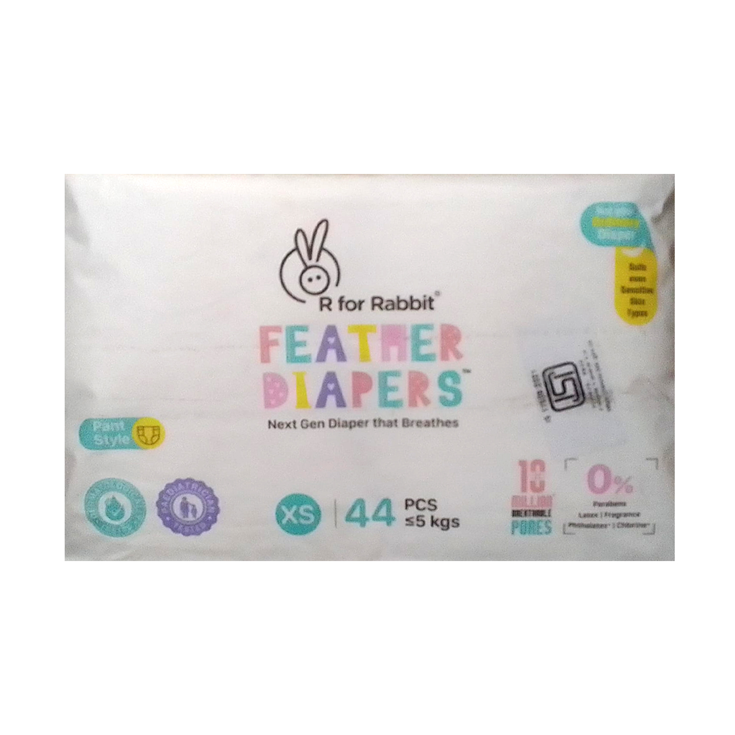 R for Rabbit Feather Pant Style Diapers (Fits Baby from 0 to 5 Kg Weight) XS – 44 Pieces