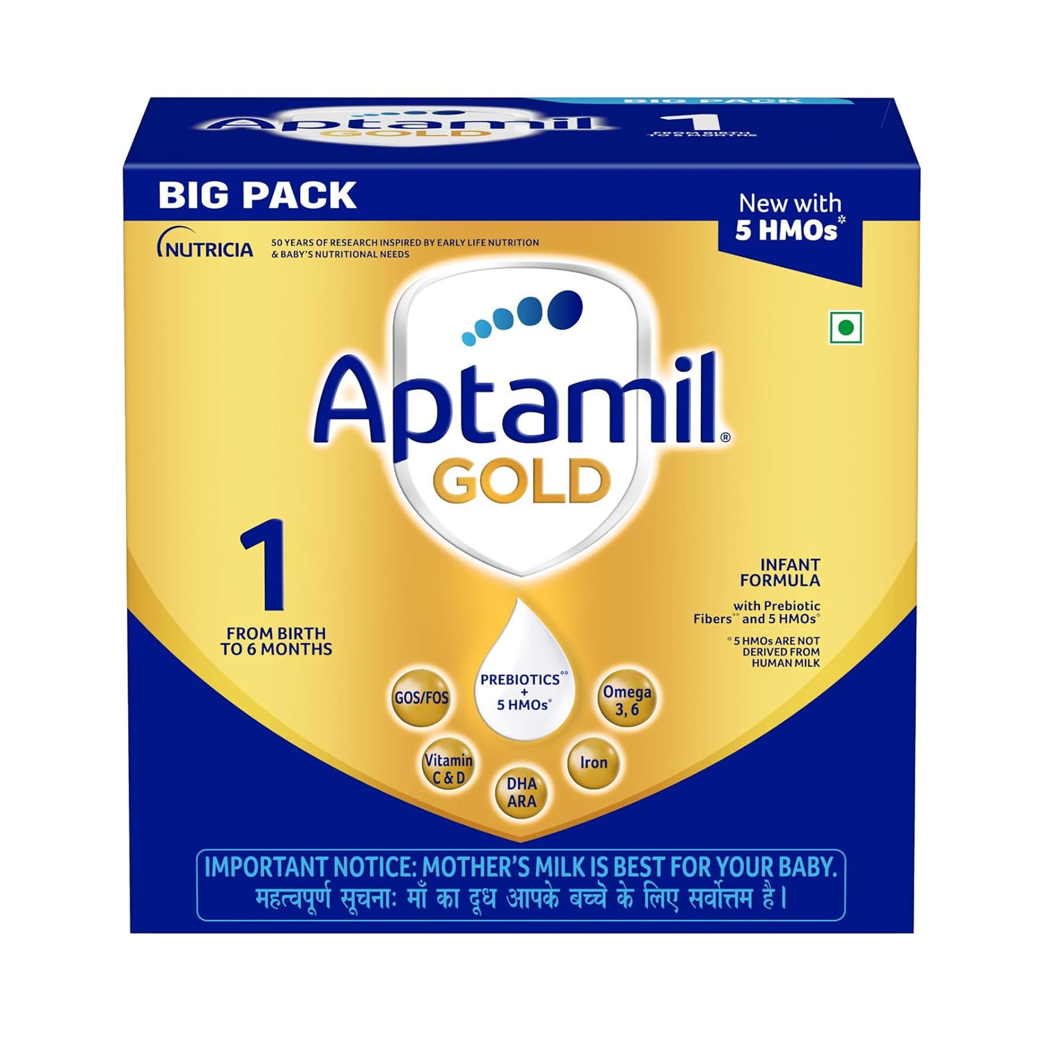 Aptamil Gold 1 Infant Formula Powder Stage 1, 1.2kg, Refill