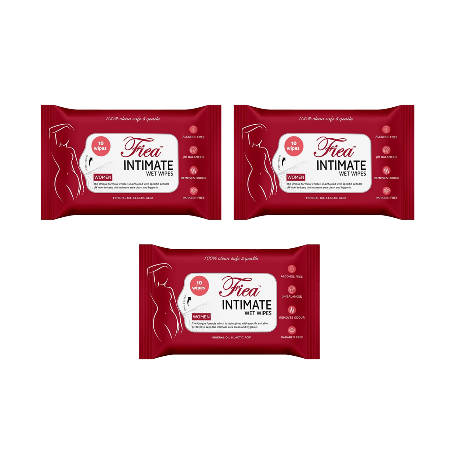 Fiea Intimate Wet Wipes for Women 10 Nos (Pack of 3)