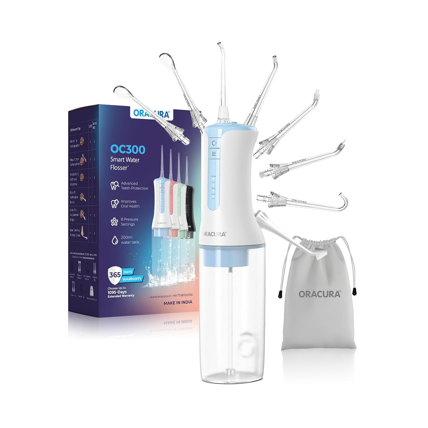 Oracura Smart Pro Water Flosser OC300 Dental Pro (8 Tips)