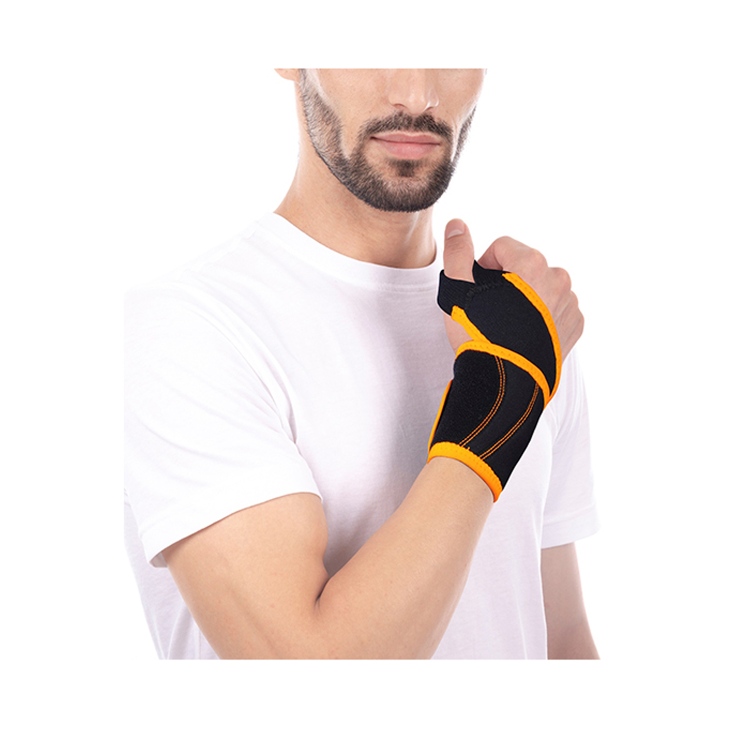 Tynor Wrist Wrap With Thumb Loop Universal (Black and Orange) - Pack of 2