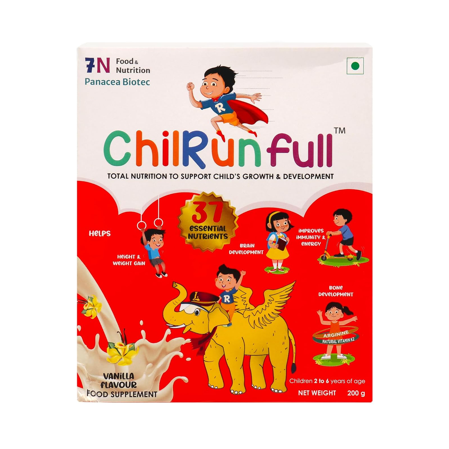 Chilrun Full Protein Powder 2 to 6 Years Vanilla Flavour 200g (Refill)