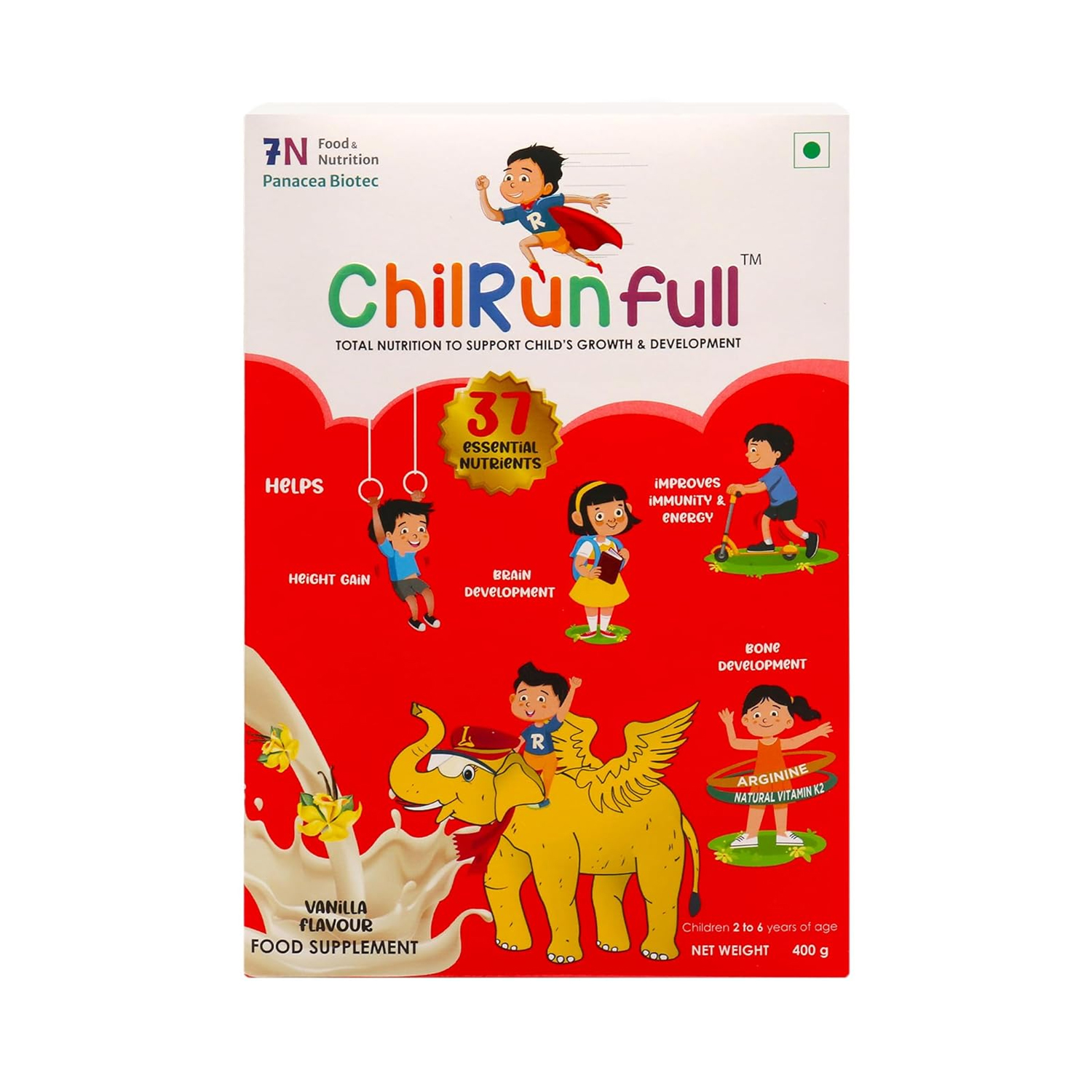 Chilrun Full Protein Powder 2 to 6 Years Vanilla Flavour 400g (Refill)