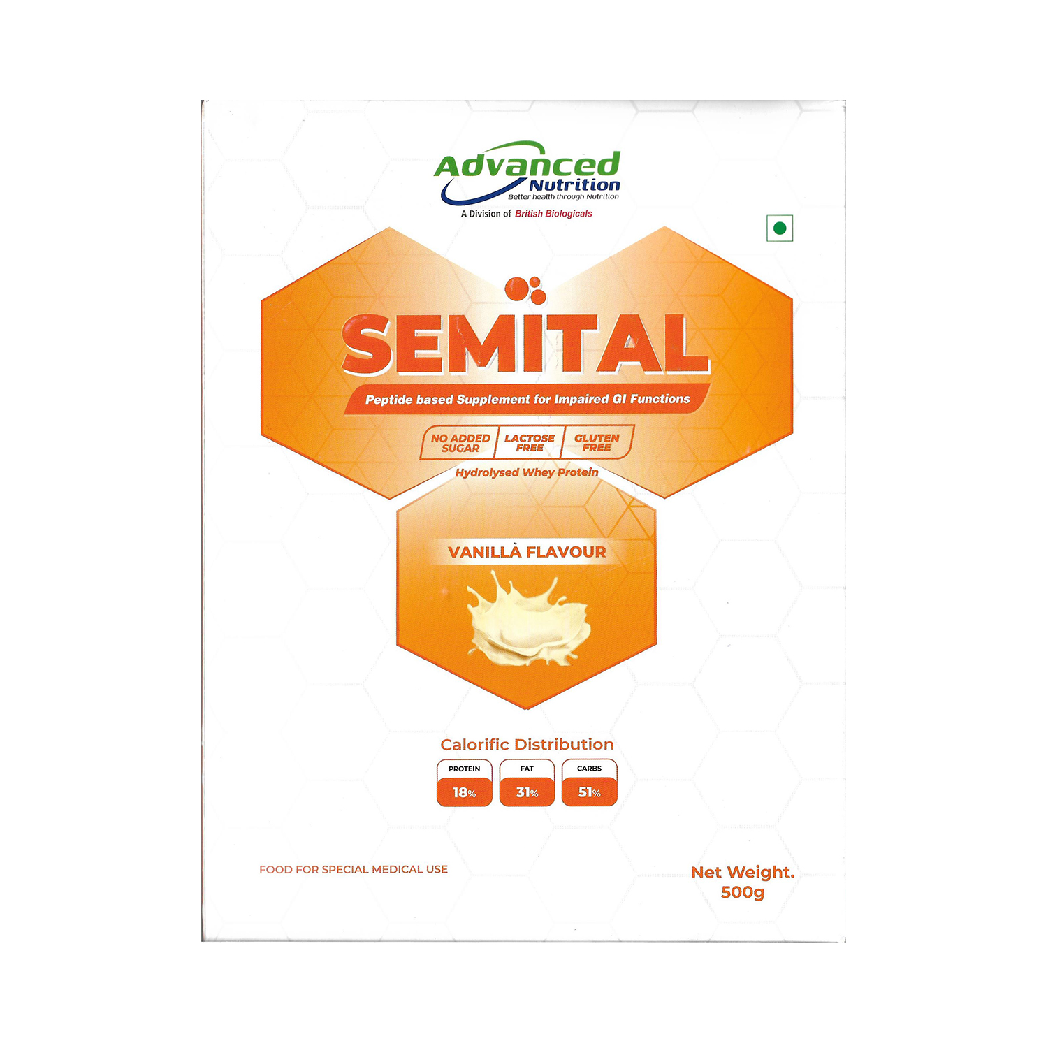 Semital Peptide based Supplement Vanilla Flavour 500g (Refill Pack)