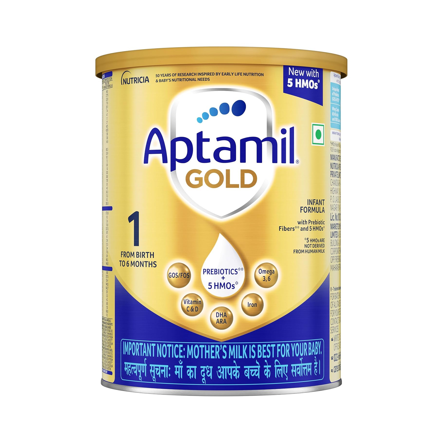 Aptamil Gold 1 Infant Formula Powder With Prebiotics, Upto 6 Months, Stage 1, 400g, Tin