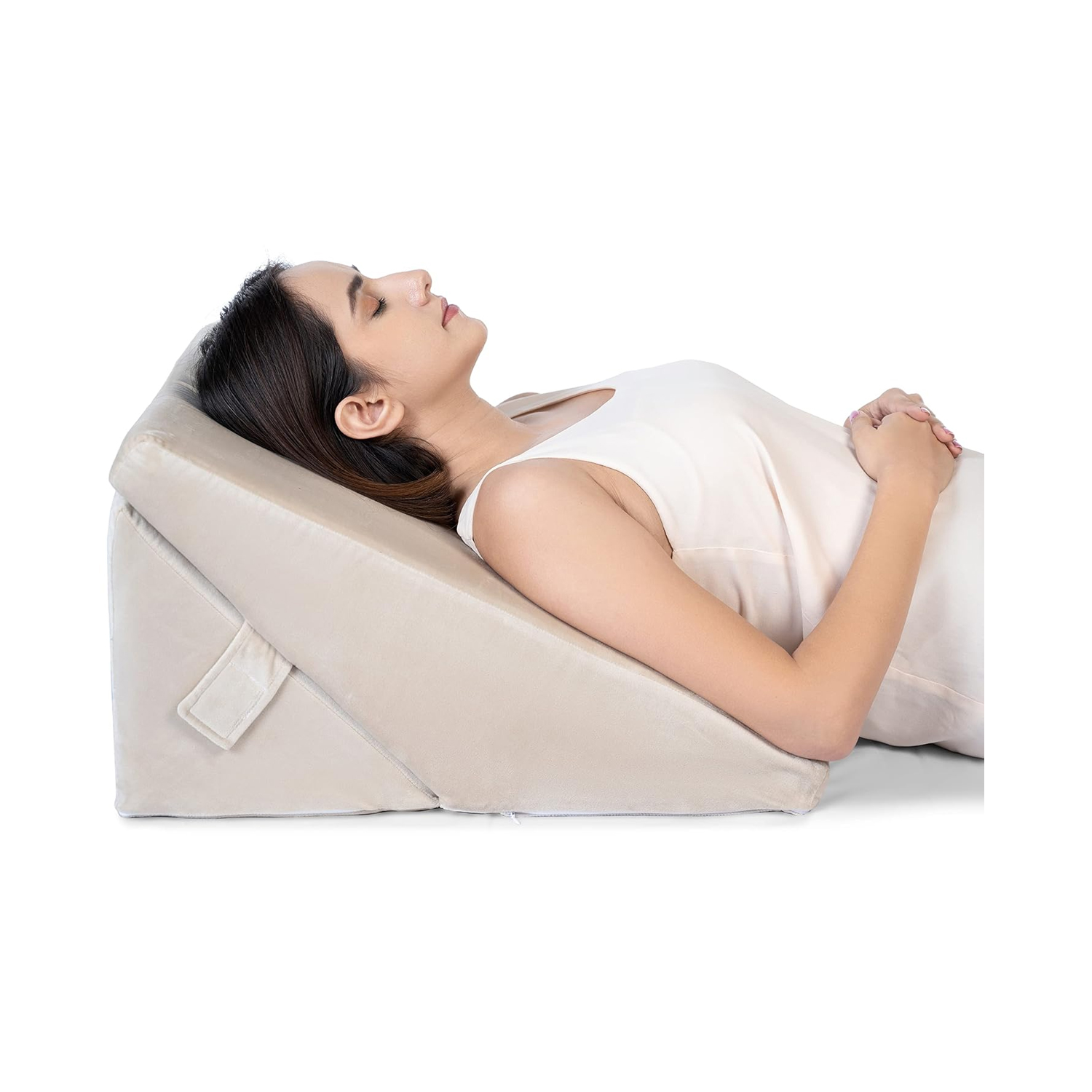 Fovera Adjustable Acid Reflux Bed Wedge Orthopedic Support (Velvet Cream) - Large