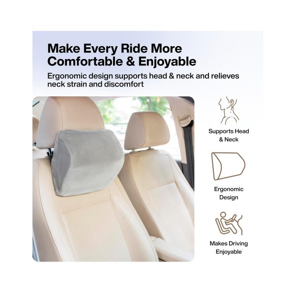 Fovera Car Headrest Support Pack of 2 (Velvet Grey) - Small