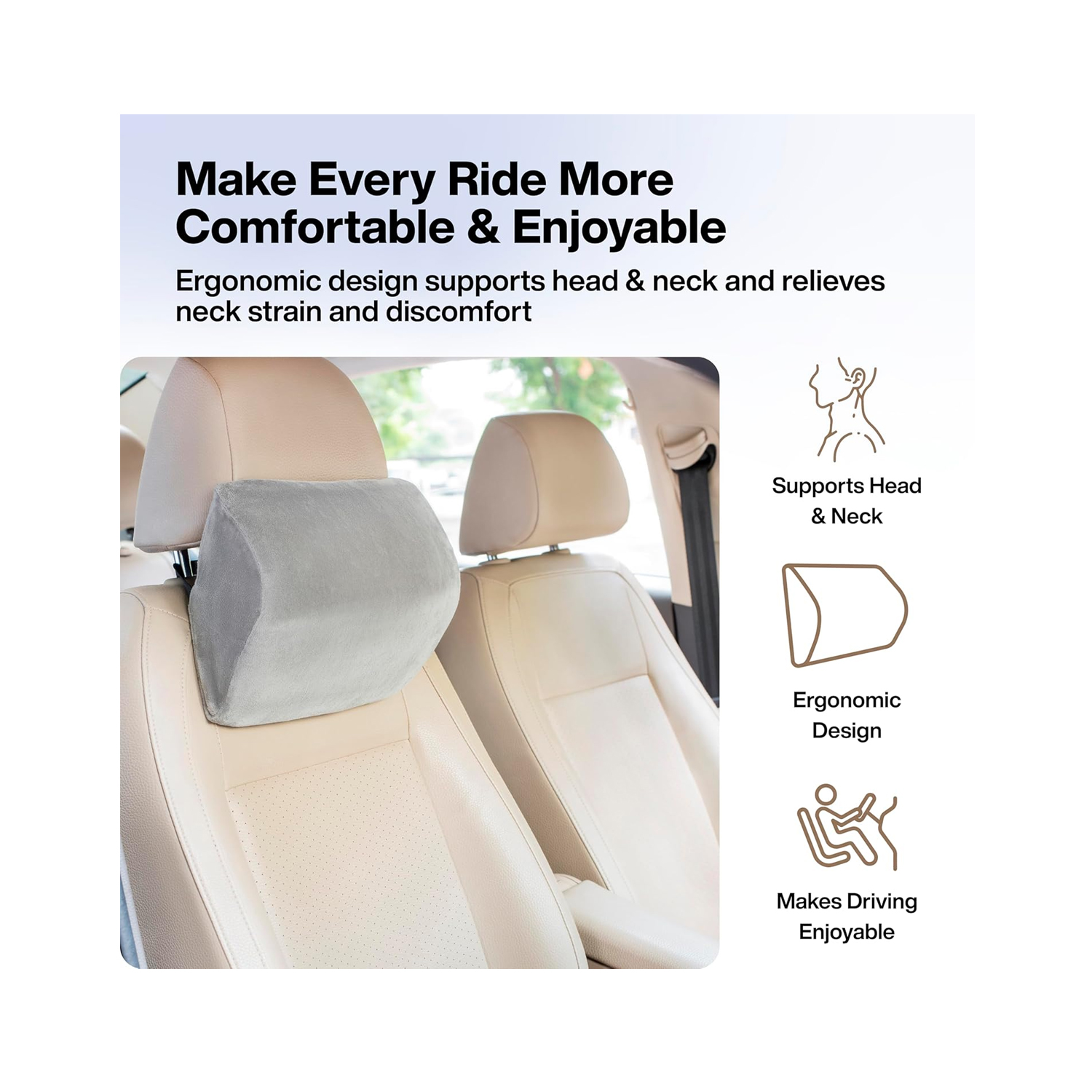 Fovera Car Headrest Support Pack of 2 (Velvet Grey) - Small